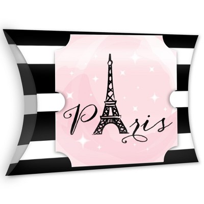 Big Dot of Happiness Paris, Ooh La La - Favor Gift Boxes - Paris Themed Baby Shower or Birthday Party Large Pillow Boxes - Set of 12