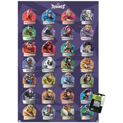 Trends International Marvel Rivals - Grid Unframed Wall Poster Print Clear Push Pins Bundle 22.375" x 34"