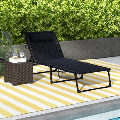 Black Padded Folding Armless Chaise Lounge with Cushions