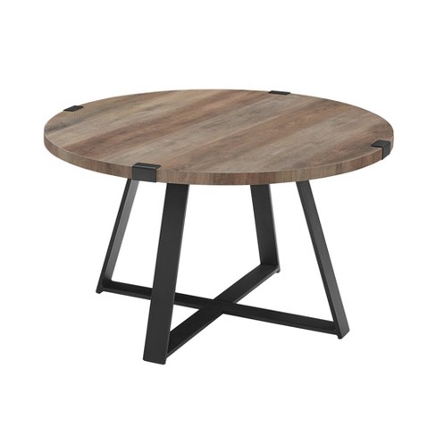 Wrightson Urban Industrial Faux Wrap, Round Wooden Coffee Table With Steel Legs