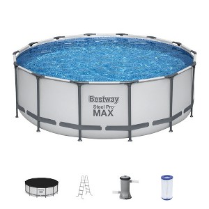 Bestway Steel Pro MAX Round Above Ground Swimming Pool Set with Metal Frame Filter Pump, Ladder, and Cover - 1 of 4