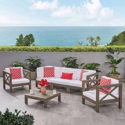 Brava 6pc Acacia Wood Sofa Chat Set - Gray/White - Christopher Knight Home