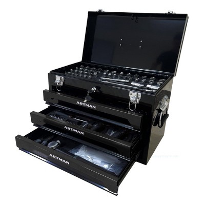 Heavy-Duty 3-Drawer Lockable Tool Chest with Tool Set & Ball-Bearing Slides | Portable Steel Tool Storage Cabinet for Garage, Workshop, Repair