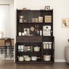Tiramisubest 71"H Pantry Cabinet Reeded Glass Bakers Rack with Storage Microwave Stand Wire Hole Storage Rack Tall Pantry Cabinet, Brown - 2 of 4