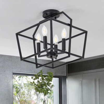 PAKOKULA 4-Light Matte Black Industrial Geometric Semi-Flush Mount Ceiling Light