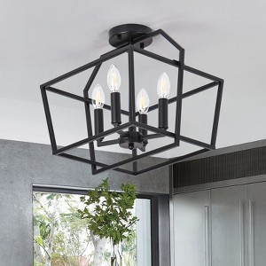 PAKOKULA 4-Light Matte Black Industrial Geometric Semi-Flush Mount Ceiling Light - 1 of 4