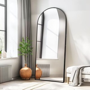 MAYEERTY Black Arch Shaped Thin Edged Aluminum Alloy Full Length Mirror with Stand for Living Room and Bedroom Wall Decor - 1 of 4