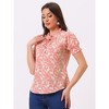 Allegra K Women's Ruffle Tie V-Neck Casual Smocked Short Sleeve Floral Top - 3 of 4