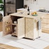 51.2"W Ash Veneer Solid Wood Handwoven Kitchen Island with Drop Leaf, Rolling Kitchen Cart on Wheels with Internal Storage Rack - ModernLuxe - 2 of 4