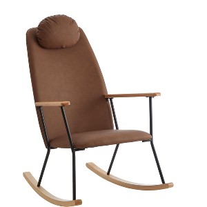 Racxily Adjustable Headrest Pillow Rocking Chair, Technical Leather Upholstered Glider Rocker with High Backrest - 1 of 4