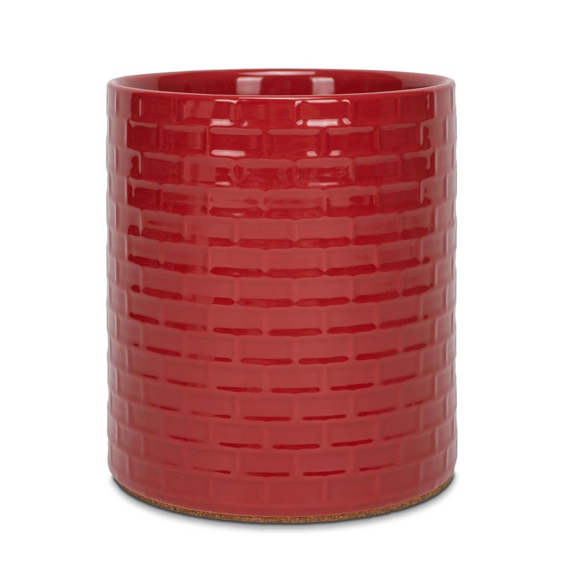 Elanze Designs Embossed Subway Tile Ceramic Stoneware Cork Bottom Kitchen Utensil Holder, Red, 1 of 6