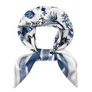 Wrapables Satin Neckerchief Square Scarf 26.5 x 26.5 Inches, Blue Floral Butterflies - 1 of 4