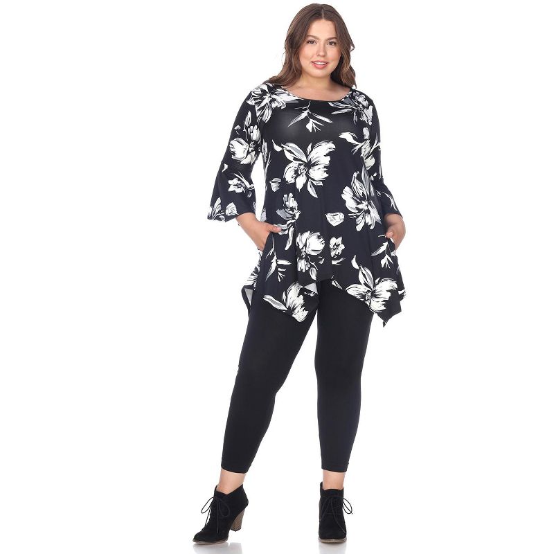 Women's Plus Size Floral Printed Blanche Tunic Top with Pockets - White Mark, 2 of 4