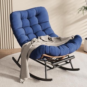 Rocking Chair with Extendable Footrest & Detachable Cushion, Large Royal Rattan Nursery Rocking Chair for Porch Lawn Bedroom Living Room - 1 of 4