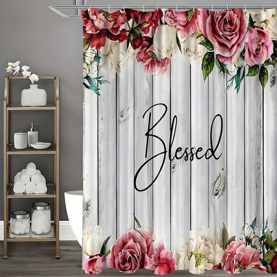 Paaaawaters 1pcs Flowers On A White Background Shower Curtain, Waterproof Shower Curtain With 12 Hooks, Bathroom Decor