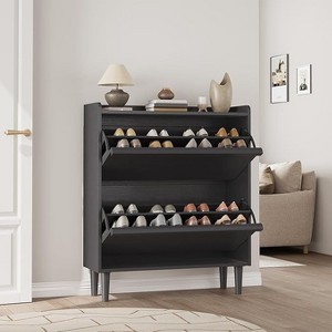 Shoe Cabinet with Flip-Down Doors - Space-Saving Entryway Organizer with Adjustable Shelf, Wooden Shoe Storage - 1 of 4