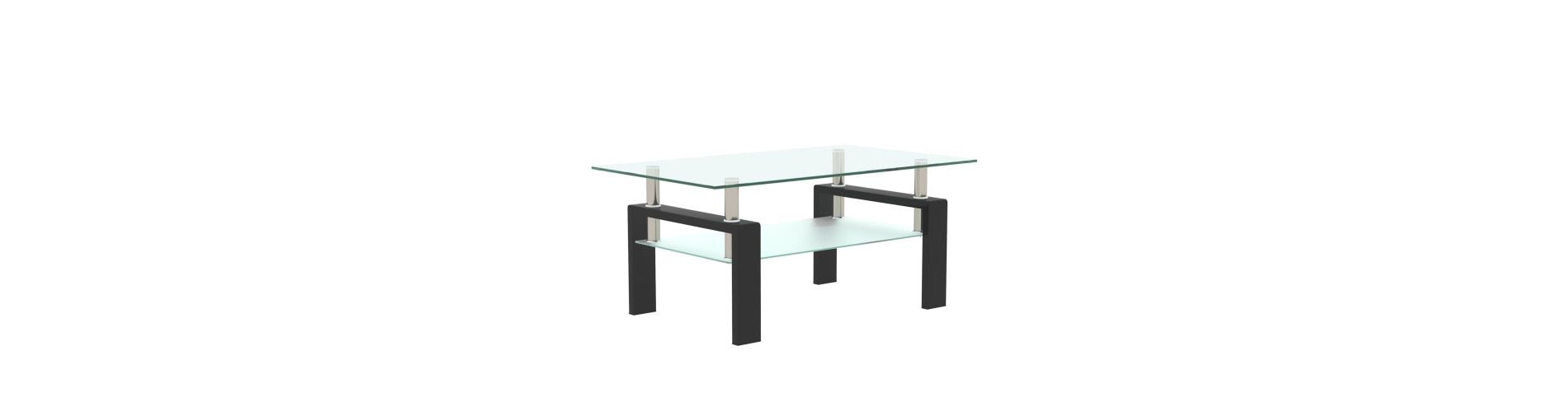 AEELLEEA Modern Glass Coffee Table, 7mm Tempered Glass Top, Lower Shelf, Black Frame, Rectangular Living Room Table