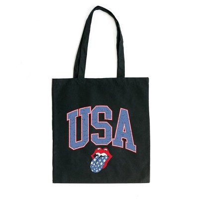City Creek Prints USA Patriotic Lips Canvas Tote Bag - 15x16 - Black