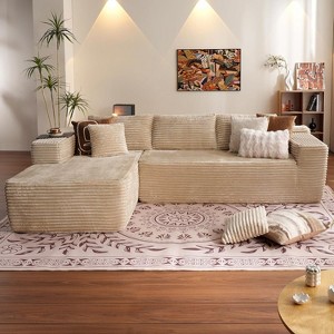 COMHOMA Boneless Couch, Compressed Sofa, Corduroy L-Shaped Sofa, No Assembly - 1 of 4