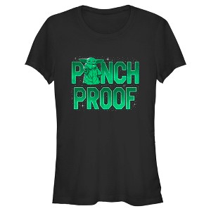 Juniors Womens Star Wars: The Mandalorian Grogu St. Patrick's Day Galaxy Stars Pinch Proof T-Shirt - 1 of 4