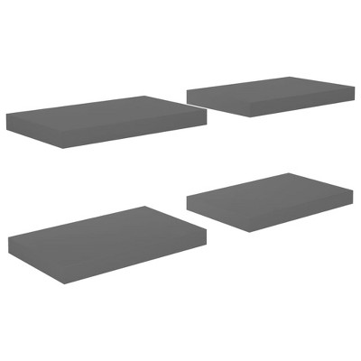 vidaXL Floating Wall Shelves 4 pcs High Gloss Gray 15.7"x9.1"x1.5" MDF