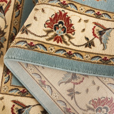 Lyndhurst Blue and Ivory Floral Border Runner Rug