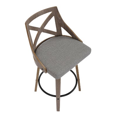 Charlotte 26" Light Grey Fabric and White Washed Wood Swivel Counter Stools