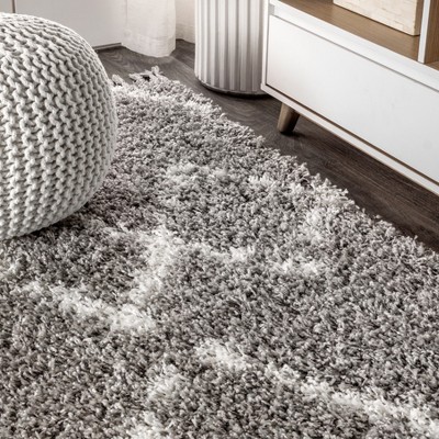 Grey and Ivory Rectangular Shag Moroccan Area Rug