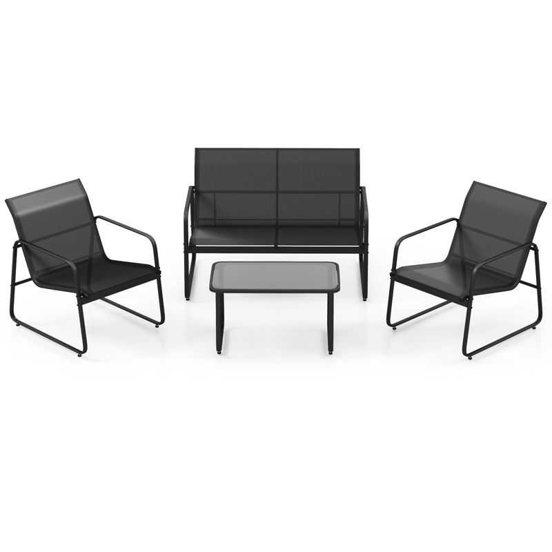 Tangkula 4 PCS Furniture Set Tempered Glass Coffee Table Chair Outdoor Patio Loveseat Black, 3 of 5