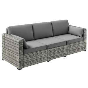 Resenkos 3-Seat Sofa, Outdoor Sectional Furniture, PE Rattan, Brown - 1 of 4