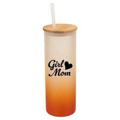 Elanze Designs Girl Mom Heart Love Family Daughter Wrap-Around Design 25 Ounce Frosted Gradient Glass On-The-Go Coffee Travel Skinny Tumbler Mug Cup,