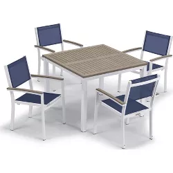 Travira 5pc 39" Square Table and Chair Dining Set - White/Blue - Oxford Garden