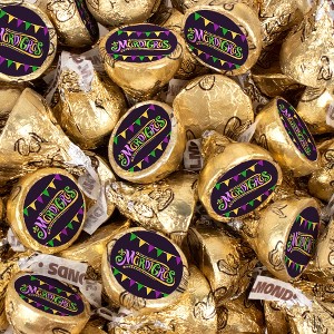 Mardi Gras Gold Stickered Milk Chocolate Almond Kisses – Individually Foiled Party Favors - 1 of 4