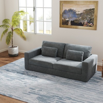 LOVMOR 83" Modern Sofa Couch for Living Room, 3 Seater Deep Seat Sofa with Upholstered Cushion and 2 Pillows , for Small Space, Apartment, Office