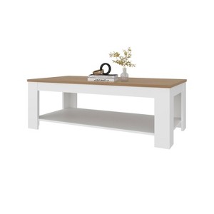 Sapphtopaz Two-Tone Rectangle Coffee Table with Bottom Open Shelf & Natural Oak Top Center Table Wood Coffee Tables Dining Table for Living Room - 1 of 4