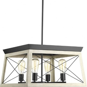 Progress Lighting, Briarwood, 4-Light Chandelier, Ceruse Black Oak, X-Brace Design, Faux Wood Frame - 1 of 4