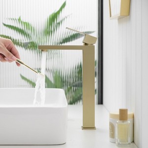 Kumasinova Waterfall Vanity Faucet,Single Handle 1-Hole Deck Mount Bathroom Sink Faucet with Pop-Up Drain,Easy Clean Geometric Design - 1 of 4