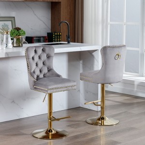 CAVINAS Barstools Set of 2, Height Adjustable Velvet Swivel Bar Stool with Gold Leg, Tufted Counter Stool Chair for Kitchen, Dining Room - 1 of 4