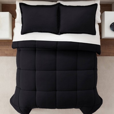 Black Full Microfiber Bedspread Set with Stain Protection