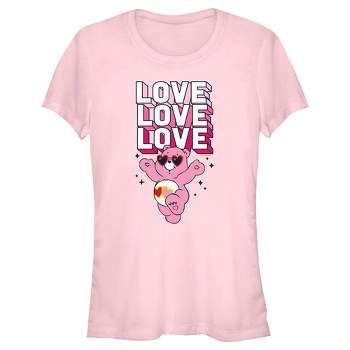 Juniors Womens Care Bears Valentine's Day Love-a-lot Bear Love Sunglasses T-Shirt