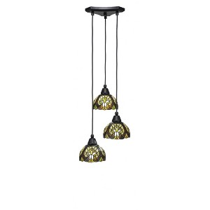 Toltec Lighting Europa 3 - Light Pendant in  Matte Black with 7" Ivory Cypress Art Glass Shade - 1 of 1