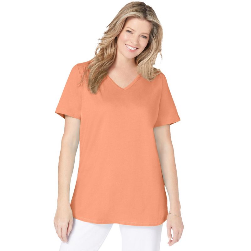 Woman Within Women's Plus Size Short-Sleeve V-Neck Shirred Tee, 1 of 2