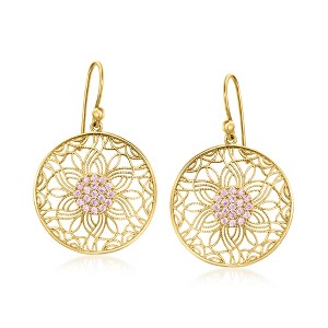 Ross-Simons 0.50 ct. t.w. Simulated Pink Sapphire Filigree Drop Earrings in 18kt Gold Over Sterling - 1 of 3