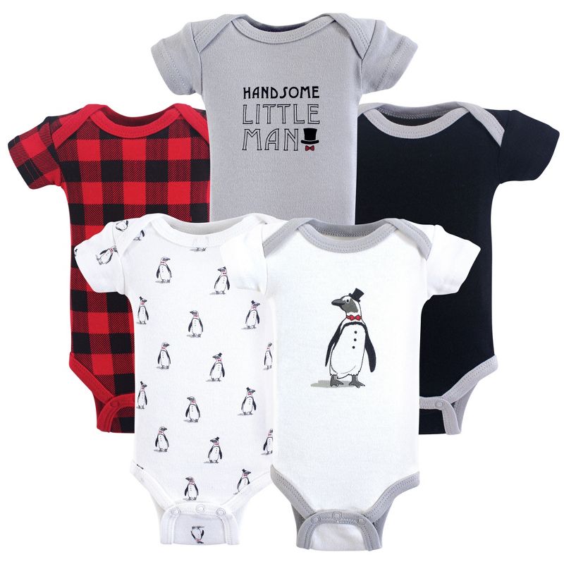 Hudson Baby Infant Boy Cotton Preemie Bodysuits 5pk, Penguin, Preemie, 1 of 3