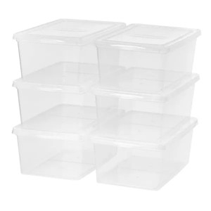 Racxily 6 Pack Storage Bins, 17 Qt. (4.25 gal.) Plastic Stackable Closet Storage Box, Clear - 1 of 4