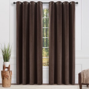 Chanasya 2pk Solid Velvet Room Darkening Grommet Window Curtain Panels - Set of 2 - 1 of 4