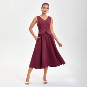 Women's Layered Waistcoat A-Line Dress - A New Day™ Wine Red - 1 of 4