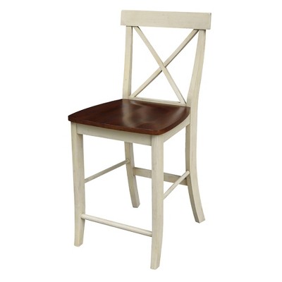 24" X Back Armless Counter Height Barstool - Antiqued Almond/Espresso - International Concepts