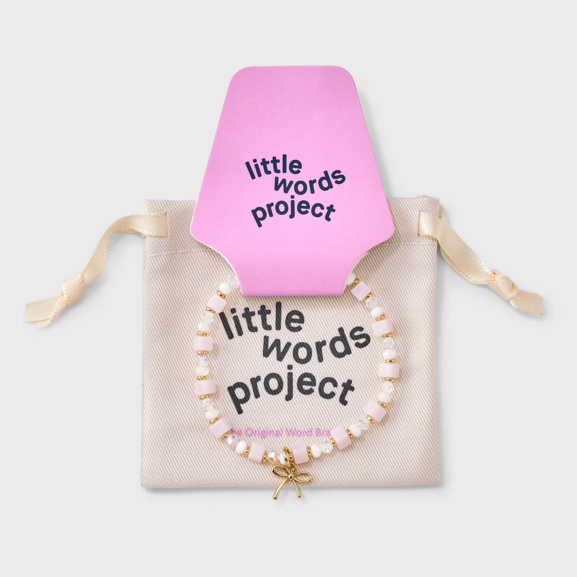 Little Words Project Bow Charm Beaded Bracelet - Pink/Clear/Gold