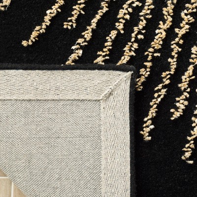 Black and Beige Round Handmade Wool Area Rug